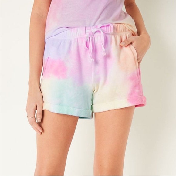 Victoria's Secret PINK Rolled Hem Sweat Shorts Tie Dye Logo Small NEW - Picture 4 of 5